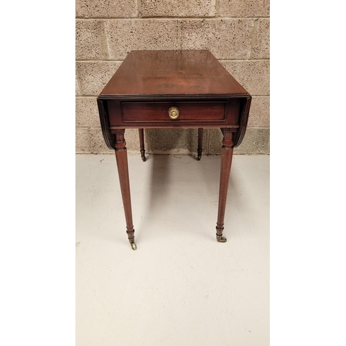 21 - AN EXCELLENT IRISH GEORGIAN DROP LEAF PEMBROKE TABLE, circa 1790 with a chamfered edge on ring turne... 