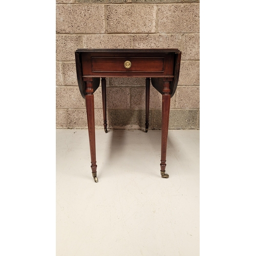 21 - AN EXCELLENT IRISH GEORGIAN DROP LEAF PEMBROKE TABLE, circa 1790 with a chamfered edge on ring turne... 