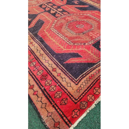 211 - A GOOD VINTAGE ARDEBIL IRANIAN WOVEN FLOOR RUG / WIDE RUNNER, with short white fringe to the ends, t... 