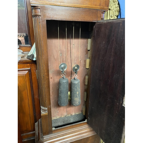 212 - AN EXCELLENT IRISH GEORGIAN LONGCASE CLOCK BY ATKINSON OF DUBLIN, the hood with swan neck pediment w... 