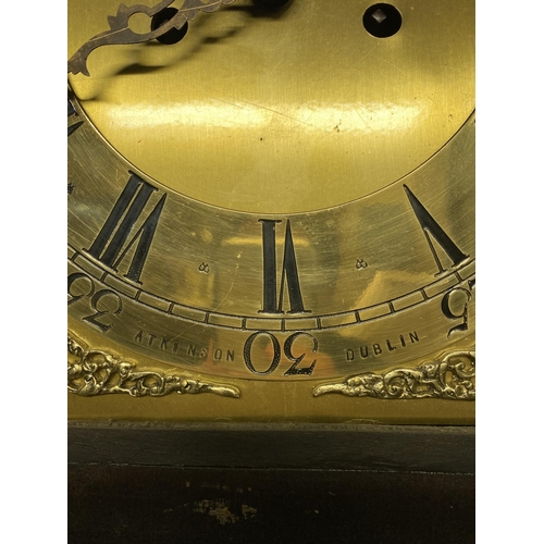 212 - AN EXCELLENT IRISH GEORGIAN LONGCASE CLOCK BY ATKINSON OF DUBLIN, the hood with swan neck pediment w... 