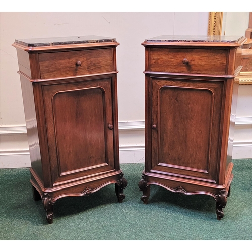 214 - A VERY FINE PAIR OF FRENCH ROSEWOOD LOCKERS / SIDE CABINETS, circa 1900, the top with wonderful inse... 