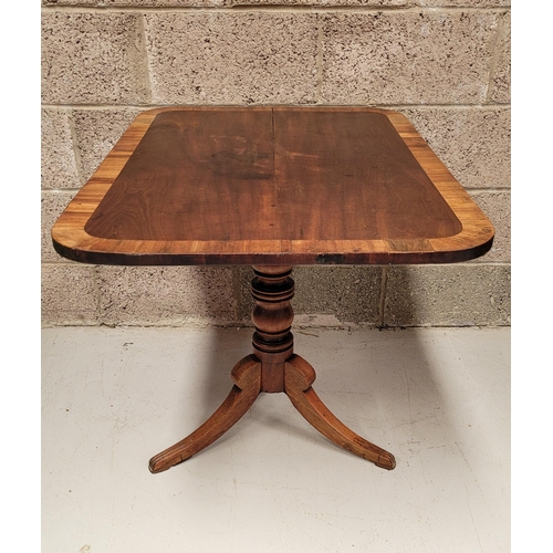 218 - A 19TH CENTURY TIP-UP CROSS-BANDED MAHOGANY OCCASSIONAL TABLE, rectangular in shape; the edge of the... 