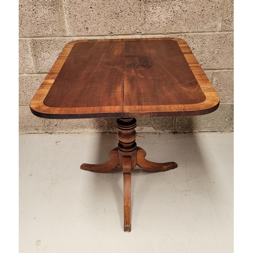 218 - A 19TH CENTURY TIP-UP CROSS-BANDED MAHOGANY OCCASSIONAL TABLE, rectangular in shape; the edge of the... 