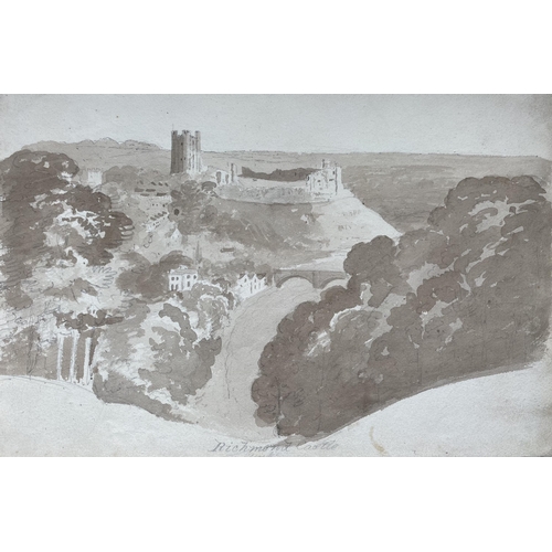 220 - SAMUEL GILLESPIE PROUT (British, 1822-1911), “RICHMOND CASTLE, YORKSHIRE”, pencil and sepia wash on ... 