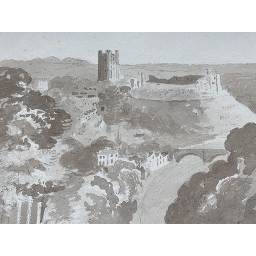 220 - SAMUEL GILLESPIE PROUT (British, 1822-1911), “RICHMOND CASTLE, YORKSHIRE”, pencil and sepia wash on ... 