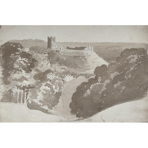 220 - SAMUEL GILLESPIE PROUT (British, 1822-1911), “RICHMOND CASTLE, YORKSHIRE”, pencil and sepia wash on ... 