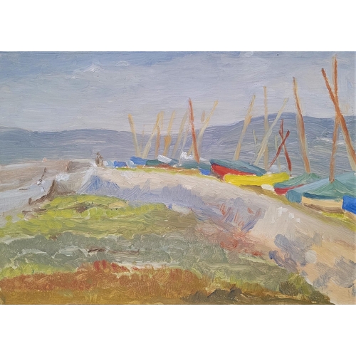 25 - M. L. WETHERED, (20TH CENTURY, ENGLISH), SOLWAY YACHT CLUB, KIPPFORD, oil on panel, inscribed & sign... 