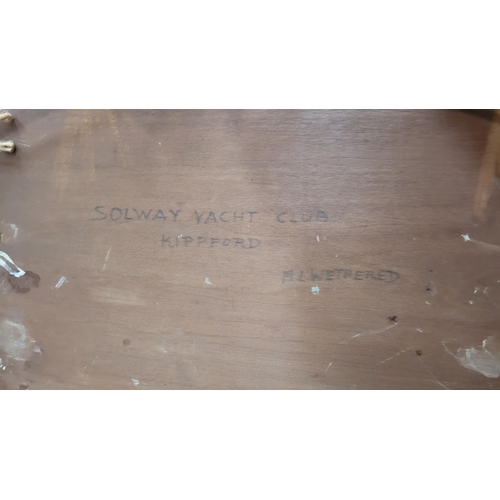 25 - M. L. WETHERED, (20TH CENTURY, ENGLISH), SOLWAY YACHT CLUB, KIPPFORD, oil on panel, inscribed & sign... 