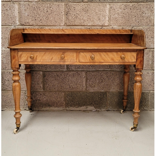 30 - A VERY GOOD QUALITY IRISH TWO DRAWER SATINWOOD SIDE BOARD / HALL TABLE, with raised three quarter ga... 