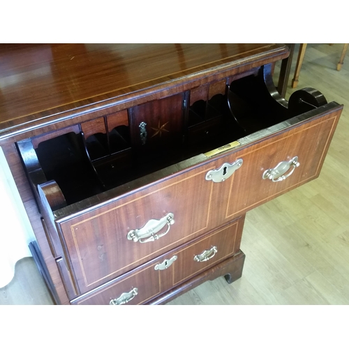 4 - A VERY FINE GEORGE II NEATLY SIZED WALNUT FALL FRONT SECRETAIRE CHEST, from the string inlaid top to... 