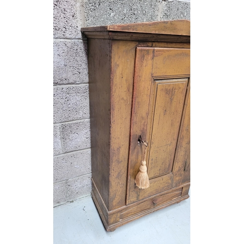 42 - A VERY CHAMING COUNTRY-STYLE / RUSTIC SINGLE DOOR CABINET, with a triangular pediment to the front, ... 