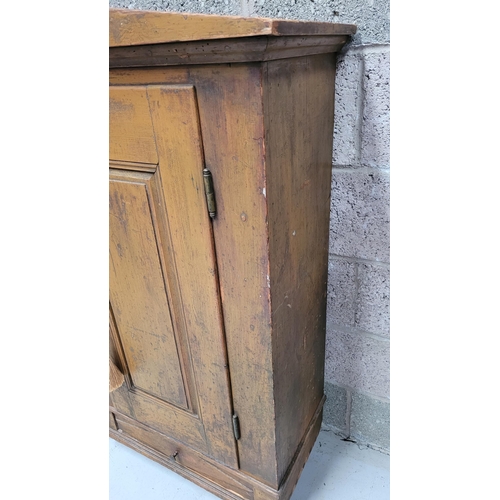 42 - A VERY CHAMING COUNTRY-STYLE / RUSTIC SINGLE DOOR CABINET, with a triangular pediment to the front, ... 