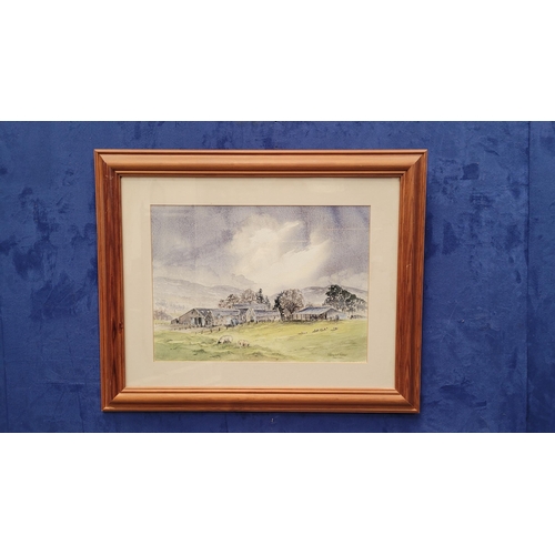 45 - STUART POTTER, (20TH CENTURY, SCOTTISH) TULLOCHGORUM FARM, watercolour on paper, signed & dated lowe... 