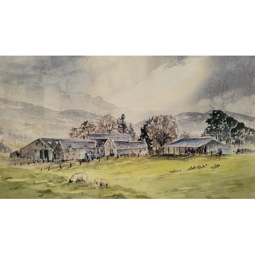 45 - STUART POTTER, (20TH CENTURY, SCOTTISH) TULLOCHGORUM FARM, watercolour on paper, signed & dated lowe... 