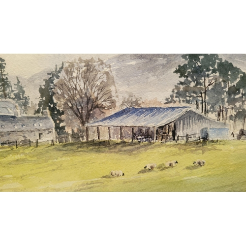 45 - STUART POTTER, (20TH CENTURY, SCOTTISH) TULLOCHGORUM FARM, watercolour on paper, signed & dated lowe... 