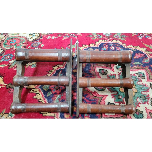 46 - A PAIR OF CAST IRON WALL MOUNTABLE HARNESS RACKS, 	embossed with Musgrave Patent Belfast to both cas... 