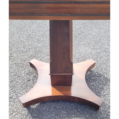 53 - A VERY FINE 19TH CENTURY FOLD OVER MAHOGANY TEA TABLE, with rounded corners to the inlaid table top ... 