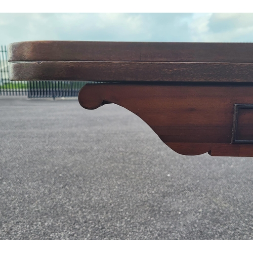 53 - A VERY FINE 19TH CENTURY FOLD OVER MAHOGANY TEA TABLE, with rounded corners to the inlaid table top ... 