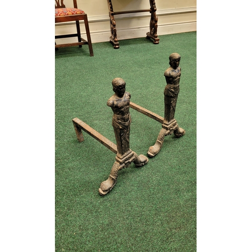 56 - A PAIR OF 19TH CENTURY SCOTTISH REGENCY CAST IRON FIRE ANDIRONS / FIRE DOGS,  	made by the famous Ca... 