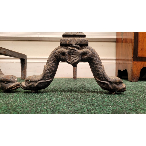 56 - A PAIR OF 19TH CENTURY SCOTTISH REGENCY CAST IRON FIRE ANDIRONS / FIRE DOGS,  	made by the famous Ca... 