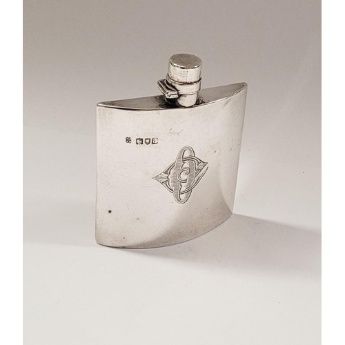 6 - A VERY GOOD QUALITY LATE 19TH CENTURY DEMI-LUNE SHAPED SILVER HIP FLASK, from London, with a date le... 