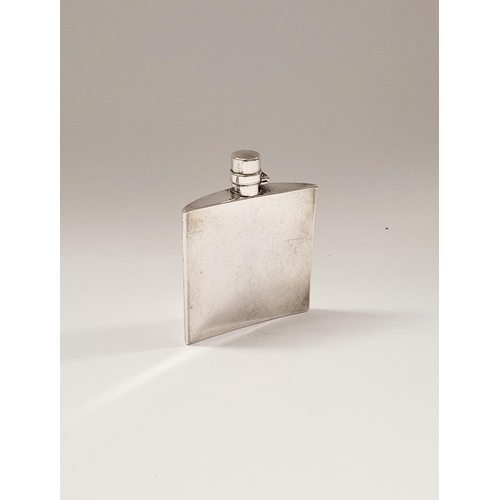 6 - A VERY GOOD QUALITY LATE 19TH CENTURY DEMI-LUNE SHAPED SILVER HIP FLASK, from London, with a date le... 