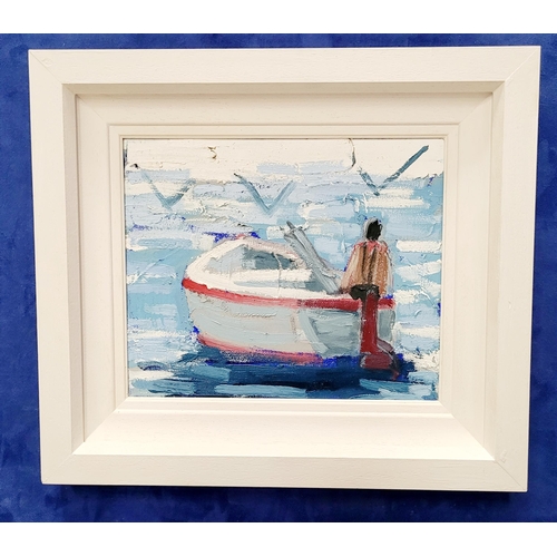 63 - MARTIN STONE, (WEST CORK, 20TH CENTURY), LONE BOATMAN, oil on canvas, signed, dated & inscribed with... 