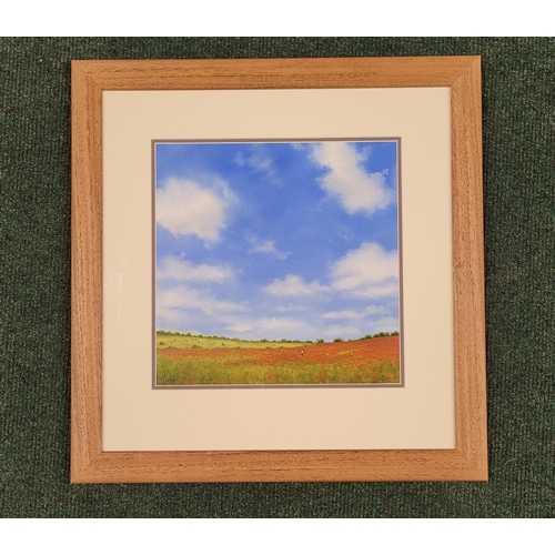 77 - FRAMED ART WORK: FIGURE IN A POPPY FIELD, acrylic on canvas paper, signed indistinctly lower left. F... 