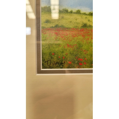 77 - FRAMED ART WORK: FIGURE IN A POPPY FIELD, acrylic on canvas paper, signed indistinctly lower left. F... 