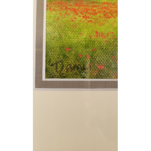 77 - FRAMED ART WORK: FIGURE IN A POPPY FIELD, acrylic on canvas paper, signed indistinctly lower left. F... 