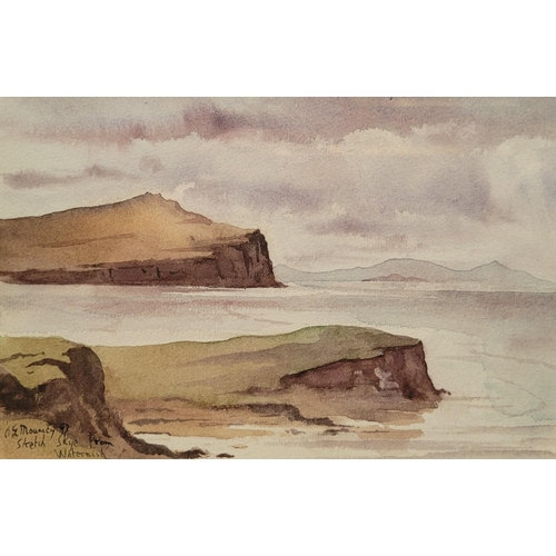 80 - CHRIS. E. MOUNCEY, (B. 1954) SKYE FROM WATERNISH, watercolour on paper, signed, dated & titled lower... 