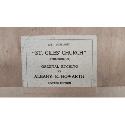 81 - TWO FRAMED PRINTS: (i) AFTER ALBANY E. HOWARTH, ST. GILES CHURCH, Edinburgh, published by Alfred Bel... 