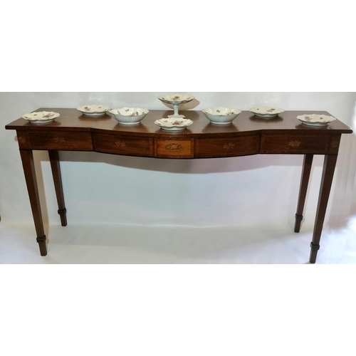 83 - Geo III Irish Sheraton period mahogany Serving table of serpentine shape. The top over an apron inla... 