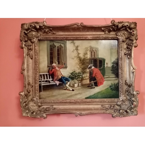 87 - HOPKINS, (19TH CENTURY), HAVING A REST, oil on panel, signed lower left. Framed in an original swept... 