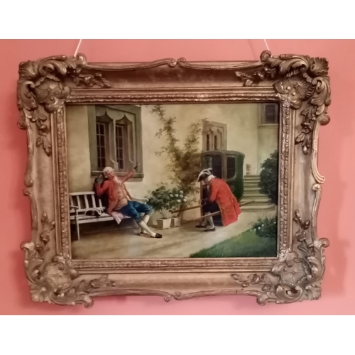 87 - HOPKINS, (19TH CENTURY), HAVING A REST, oil on panel, signed lower left. Framed in an original swept... 