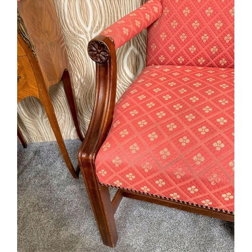 9 - A VERY GOOD PAIR OF GAINSBORUGH STYLE ARMCHAIRS, each with a camel shaped backrest, with padded armr... 