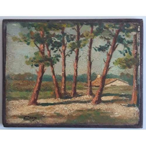 92 - A FRAMED ART WORK: LATE 19TH / EARLY 20TH CENTURY OIL ON PANEL – double sides: Woodland to one side,... 