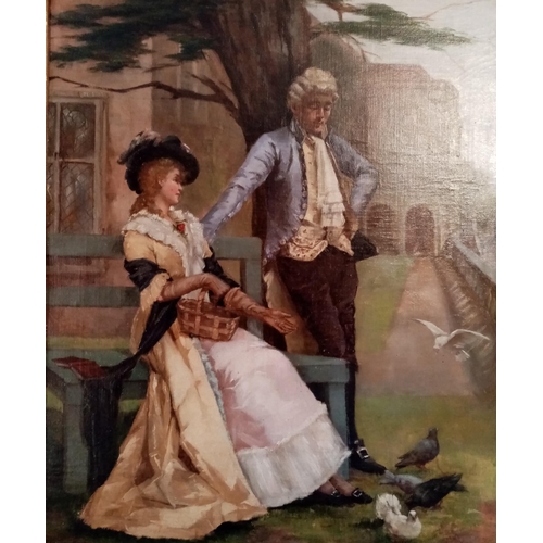 97 - M. COLLINS, (19TH CENTURY), A COURTING COUPLE, oil on canvas, signed lower left. In original gilt sw... 