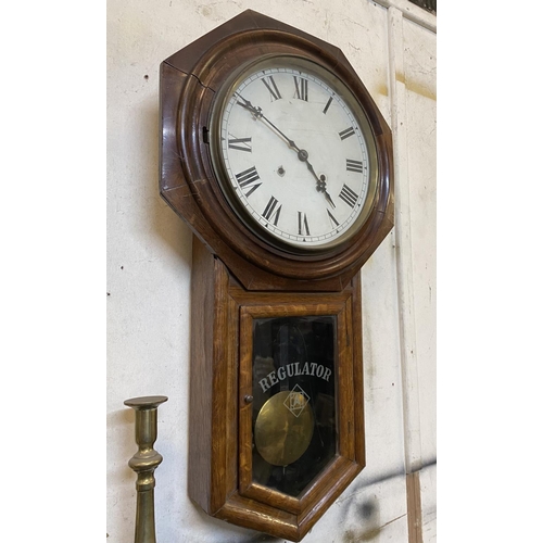 54 - A FINE VICTORIAN ASTONIA REGULATOR WALL CLOCK, roman numerals to dial, within octagonal frame atop l... 