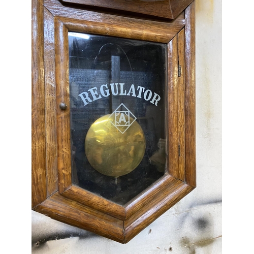 54 - A FINE VICTORIAN ASTONIA REGULATOR WALL CLOCK, roman numerals to dial, within octagonal frame atop l... 