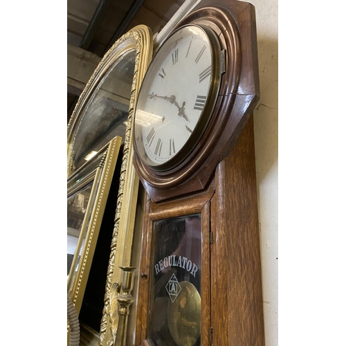 54 - A FINE VICTORIAN ASTONIA REGULATOR WALL CLOCK, roman numerals to dial, within octagonal frame atop l... 