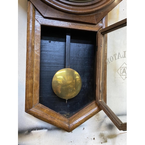 54 - A FINE VICTORIAN ASTONIA REGULATOR WALL CLOCK, roman numerals to dial, within octagonal frame atop l... 