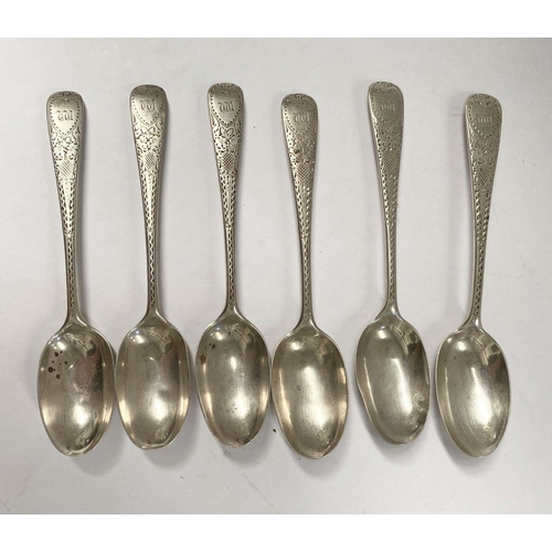 A SET OF SIX EDWARD VII BRIGHT CUT SILVER SPOONS, Maker Josiah Williams