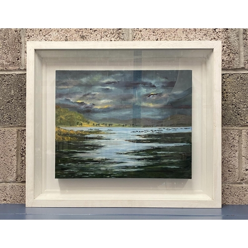 153 - KATIE BUTTIMER (Irish, 20th Century), oil on canvas depicting stormy sky over lake, signed lower lef... 