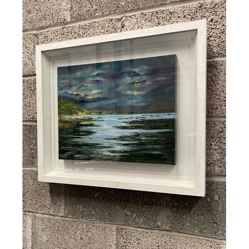 153 - KATIE BUTTIMER (Irish, 20th Century), oil on canvas depicting stormy sky over lake, signed lower lef... 
