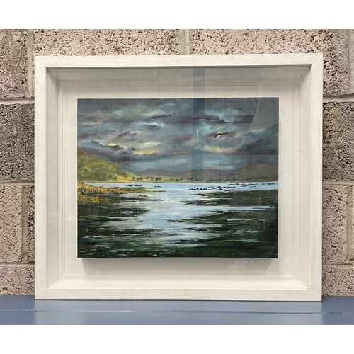153 - KATIE BUTTIMER (Irish, 20th Century), oil on canvas depicting stormy sky over lake, signed lower lef... 