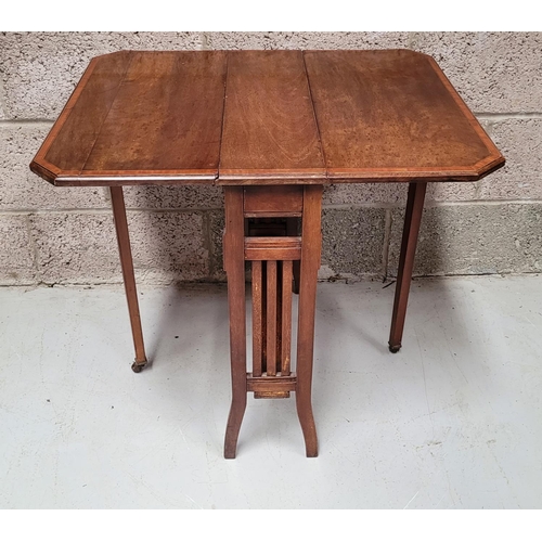 192 - A GOOD EDWARDIAN INLAID MAHOGANY SUTHERLAND TABLE, with an octagonal top bounded by satinwood banded... 