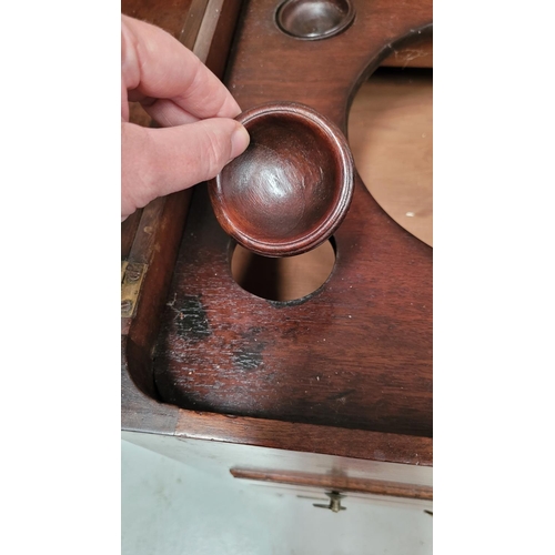 77 - A VERY GOOD QUALITY GENTLEMAN’S WASH STAND / LOCKER, to the top is a fold open compartment that rest... 