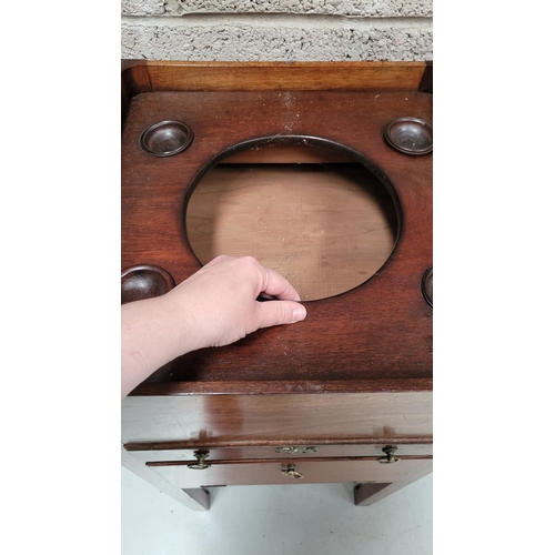 77 - A VERY GOOD QUALITY GENTLEMAN’S WASH STAND / LOCKER, to the top is a fold open compartment that rest... 